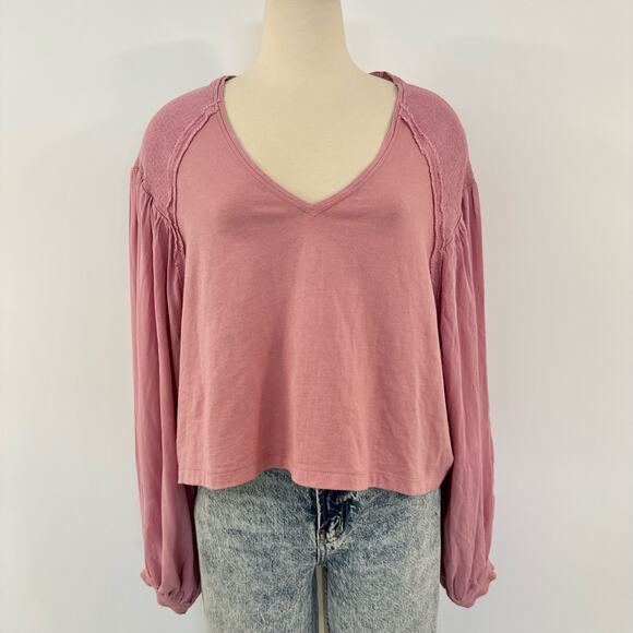 Free People Kathy Tee Top Blouse Cropped Pink Pullover | Fits Large - Picture 2 of 10